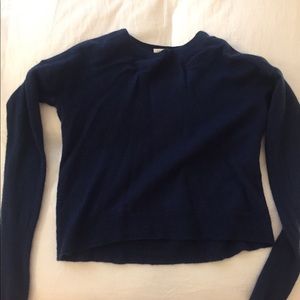 Cropped Navy Blue Fitted 100% Cashmere Sweater